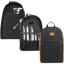 Chef knife backpack, case for chefs and students | Over 21 pockets for knives and kitchen utensils (black, scarf style)