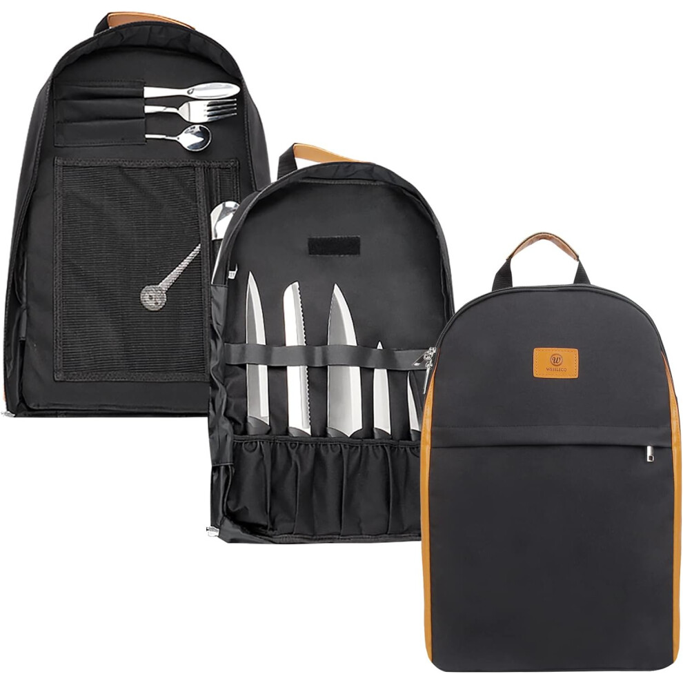 Chef Knife Backpack, Case For Chefs And Students | Over 21 Pockets For Knives And Kitchen Utensils (Black, Scarf Style) 8784498837424