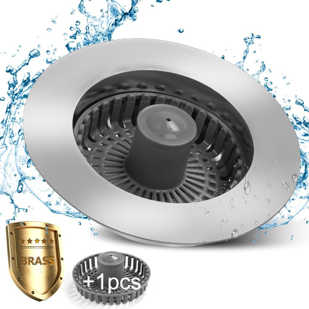 Brass Material 3 In 1 Kitchen Sink Drain Strainer, Upgraded Pop Up Stopper With Extra Basket 6493810908781