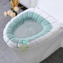 (Handle green) 2pcs Washable O-shape Winter Warm Toilet Seat Cover Closestool Mat
