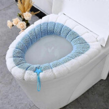 (Handle blue) 2pcs Washable O-shape Winter Warm Toilet Seat Cover Closestool Mat