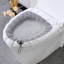 (Handle gray) 2pcs Washable O-shape Winter Warm Toilet Seat Cover Closestool Mat