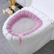 (Handle pink) 2pcs Washable O-shape Winter Warm Toilet Seat Cover Closestool Mat
