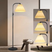 Dimmable Floor Lamp, Arc Standing Lamp with 1000 Lumens LED Edison Bulb, Pleated Shade