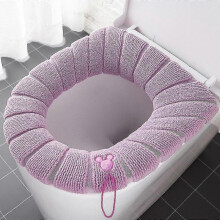 (Pink) 2pcs Washable O-shape Winter Warm Toilet Seat Cover Closestool Mat