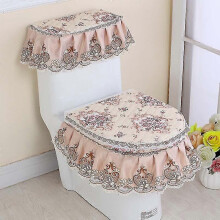 (Coffee) 3 Pcs Toilet Seat Cover Set Lace Floral Print Closestool Protector Toilet Cushion Pad Bathroom Decor