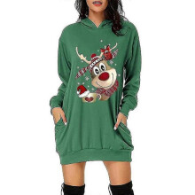 (S, Green) Christmas Hoodie Dress Women Hooded Sweatshirt Pullover Hoody Mini Dresses