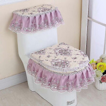 (Purple) 3 Pcs Toilet Seat Cover Set Lace Floral Print Closestool Protector Toilet Cushion Pad Bathroom Decor