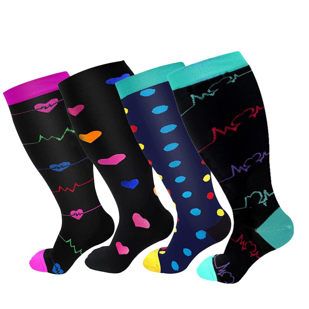 4 Pairs Plus Size Compression Socks for Women and Men Wide Calf 2030mmhg Extra Large Knee High Support for Circulation