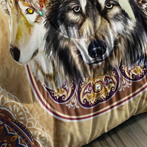 Dreamcatcher Wolf Comforter Set Full Size,Native American Wolf Bedding Set,Bohemian Comforter Sets 2