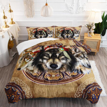 Dreamcatcher Wolf Comforter Set Full Size,Native American Wolf Bedding Set,Bohemian Comforter Sets