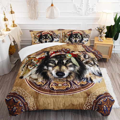 Dreamcatcher Wolf Comforter Set Full Size,Native American Wolf Bedding Set,Bohemian Comforter Sets
