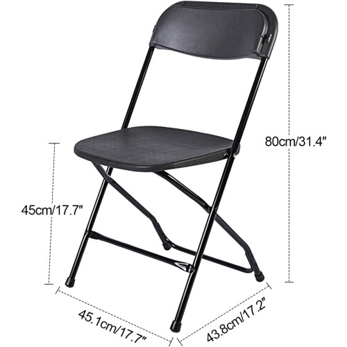 2 Pack Black Plastic Folding Chairs, Indoor Outdoor Stackable with Steel Frame 440lb. Capacity 1