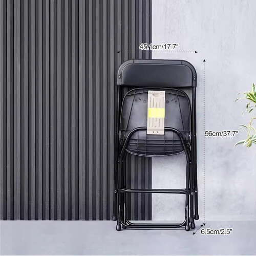 2 Pack Black Plastic Folding Chairs, Indoor Outdoor Stackable with Steel Frame 440lb. Capacity 2