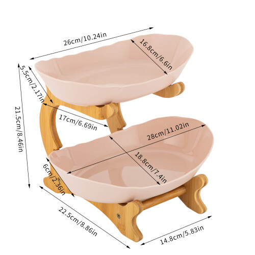 (2 Tier, Beige) Fruit Bowl,Fruit Basket Stand,Fruit Serving Tray 1
