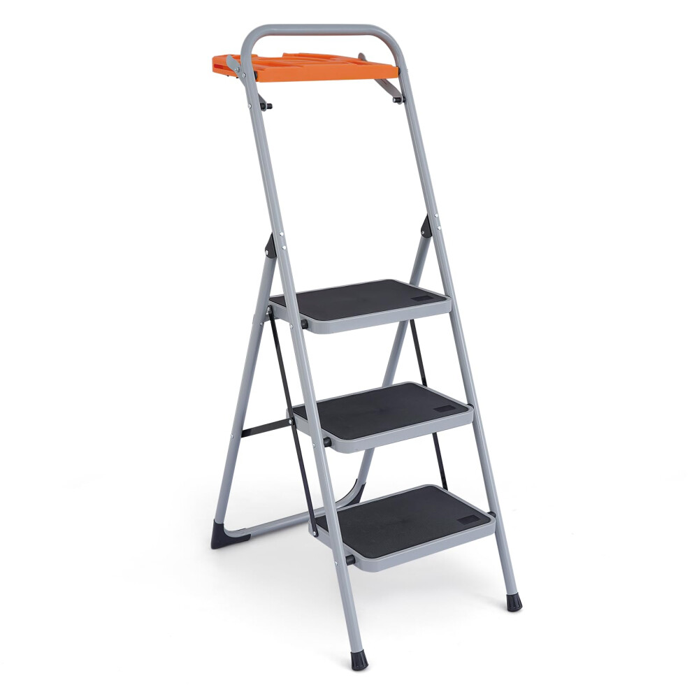 3 Step Ladder With Tool Tray, Folding Stools For Adults With Antislip Pedals Handgrip 6493810909528
