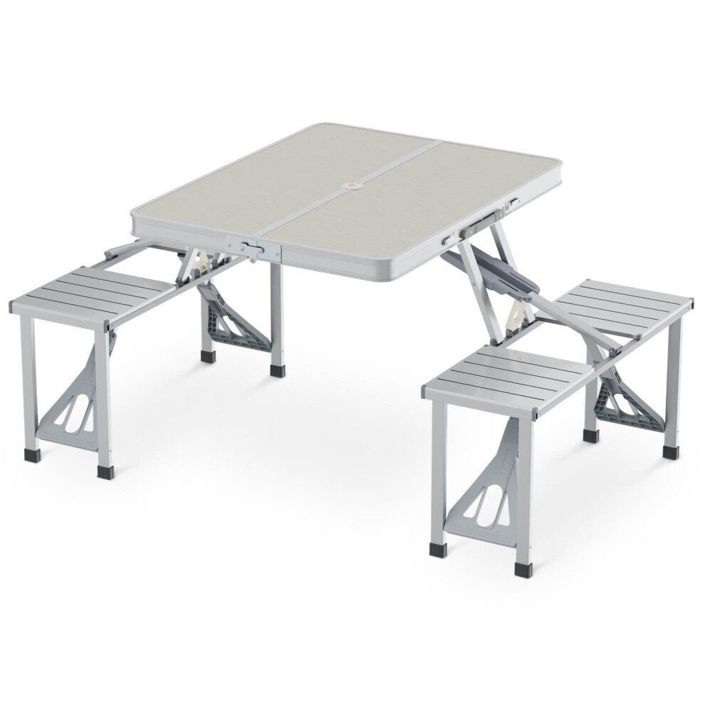 Folding Picnic Table with 4 Seats, Camping Table with Adjustable Height, Umbrella Hole, Easy Setup for Outdoor, Tailgating Travel, Silver