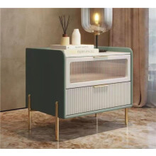 Nightstand Small Side Table with 2 Drawers,White Stripe Mid Century Modern Bedside Table with Gold Metal Legs (Color : Green, Size : 40 40 50cm)