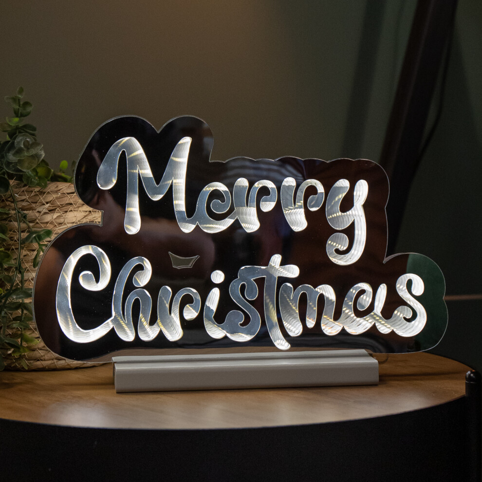 Snow Time 32Cm Up Merry Christmas Infinity Decoration With Leds Light/White