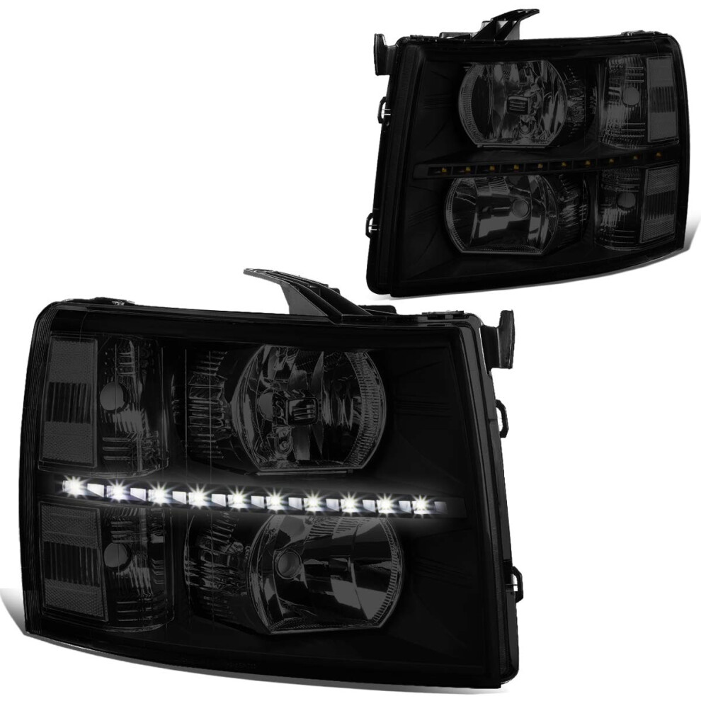 Pair Led Drl Headlights Compatible With 0713 Chevy Silverado 1500 0714 Silverado 2500 3500 Hd, /Smoked/Clear, Hlledcsil07bksmcl1 Black 689788543925