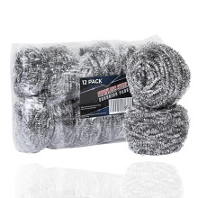 Stainless Steel Cleaner Scouring Pads 12 Pack Industrial Commercial Strength Large Cleaning Supplies Dish Sponge Individually Wrapped 50 Gram