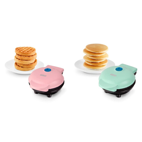 Mini Maker for Waffles and Griddle for Pancakes (Pink)