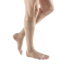 Plus for Men Women, 3040 mmHg – Open Toe, Knee High Compression Socks with Silicone Top Band, Extra Wide