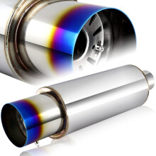 Q1TECH, Universal 4' Burnt Tip JDM N1 Style Muffler Hi Flow Stainless Steel WeldOn 2.5' Inlet