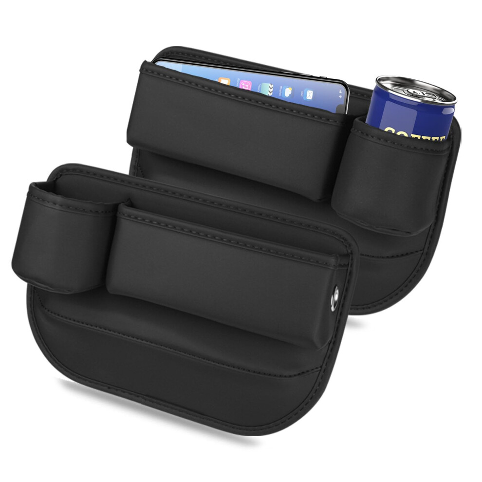 Car Seat Gap Filler Organizer With Cup Holder, Leather, Universal Fit, Driver/Passenger Seat Black 689788544670