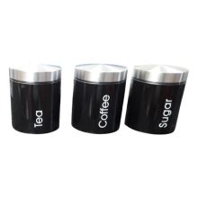 3 Pcs Stainless Steel Food Storage Tea Coffee Sugar Set Black