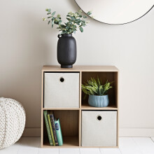 4-Cube Organizer with 2 Fabric Bins Small Bookshelf Storage Rack