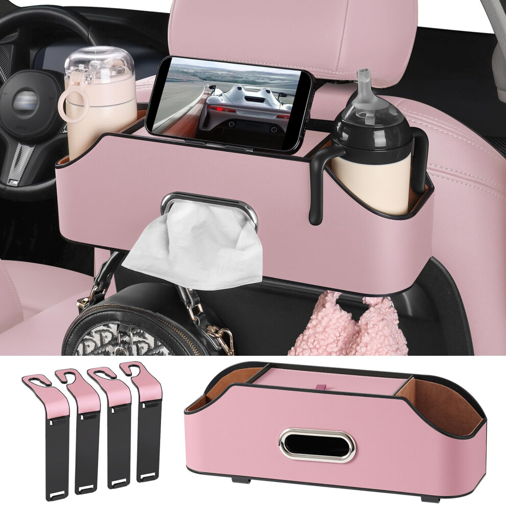 Car Rear Backseat Extra Multifunctional Drink Cup Holder Organizers With Tissue Storage Box Organizer Hooks For Car Seat Back. Pink 689788546247