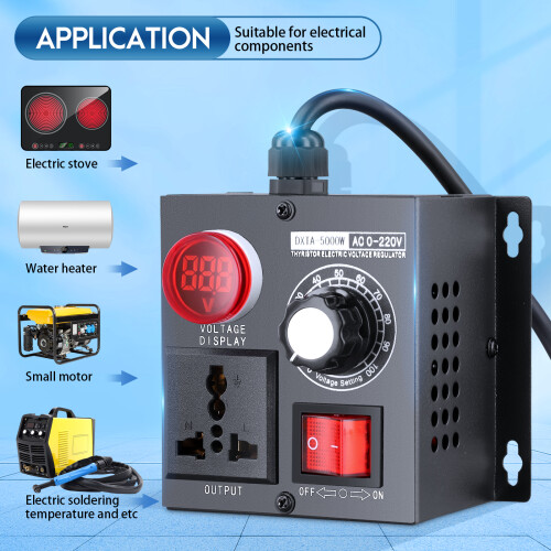 Electronic Voltage Regulator 5000W AC 220V, AC Single Phase Dimmer Switch, Stepless Adjustable Power Controller for Fan, Heater, Motor 1