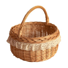 Picnic Basket, Wicker Picnic Basket, Flower Girl Baskets, with Handle Storage Basket, Picnic Accessories, for Wedding Holiday(Unlined)