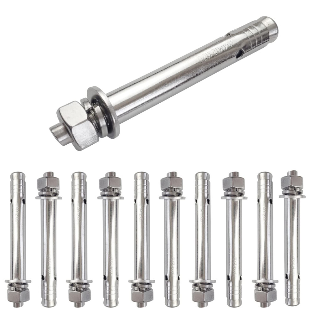 10 Pack M12x120mm Expansion Bolts Anchor Bolt 304 Stainless Steel External Hex Expansion Screw Bolt Sleeve Anchor Fastener Wall Concrete 6493810846373