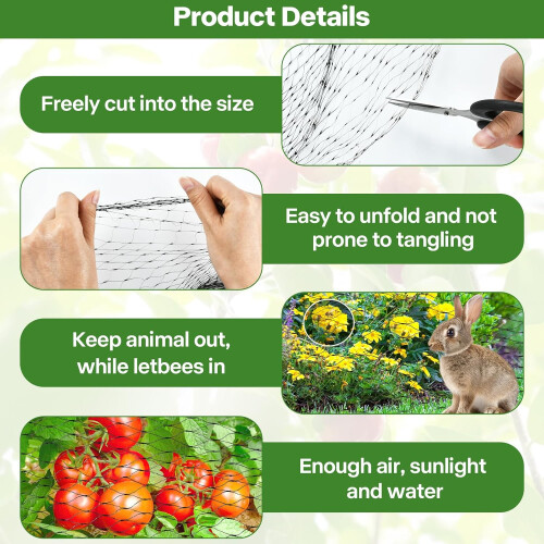 Bird Protection Net, 10x2m, Black, Tight Mesh for Fruit, Vegetables, Gardens 1