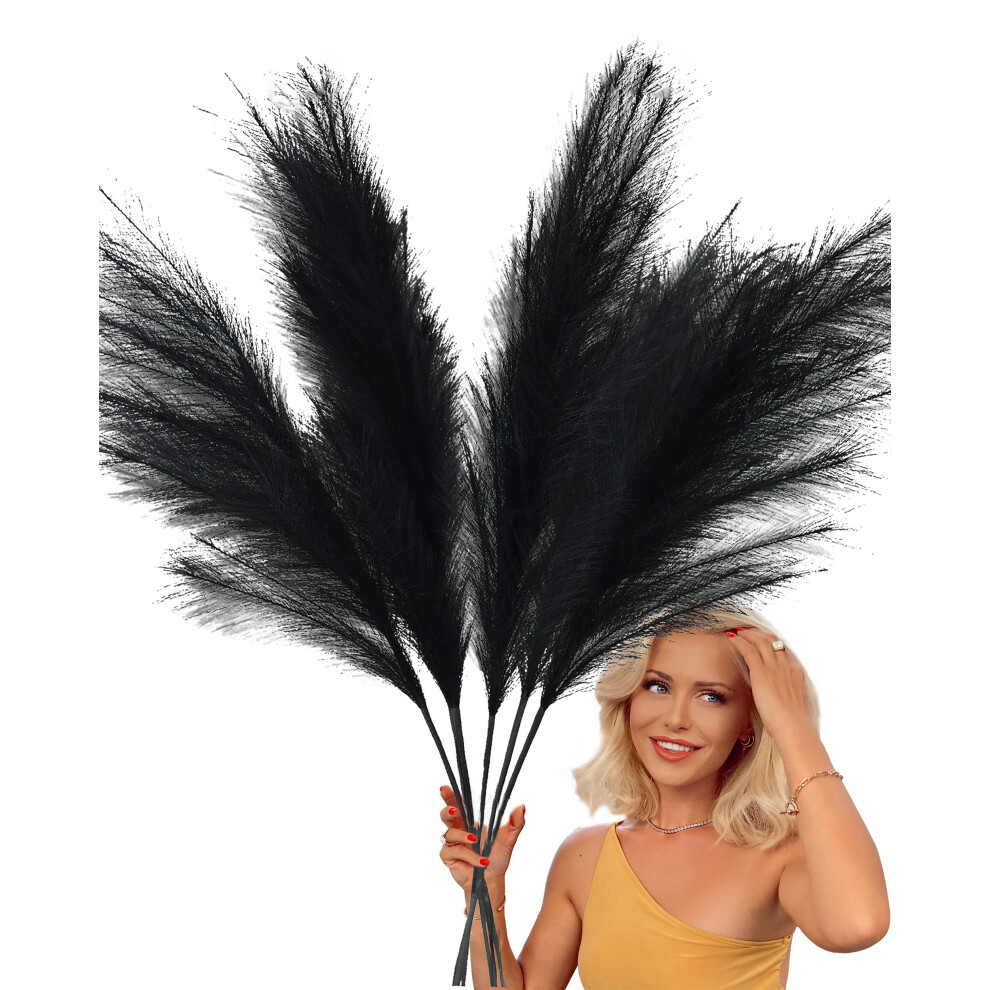 43'' Pampas Grass Decor Tall 3Pcs, Living Room Decor, Tall Pampas Grass For Floor Vase, Artificial Pampas Grass Tall, Room Decor Black