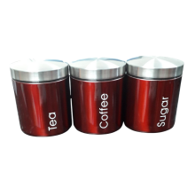3 Pcs Stainless Steel Food Storage Tea Coffee Sugar Set Red