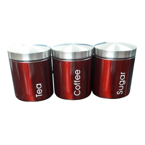 SQ Professional 3 Pcs Stainless Steel Food Storage Tea Coffee Sugar Set Red