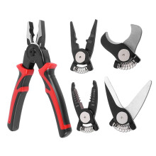 5 in 1 Pliers Set, Steel Interchangeable Pliers 5 in 1 All Purpose Versatile Tool Kit for Metal Sheet Wire Cutting Stripping Crimping