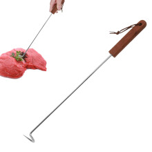 BBQ Food Turner, Stainless Steel Meat Flipper with Wooden Handle