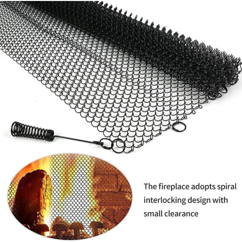 2 Pcs Hanging Fireplace Mesh Screen Curtain,Decorative Scroll Design Sturdy Spark Guard Chain with 2 Pulls 2