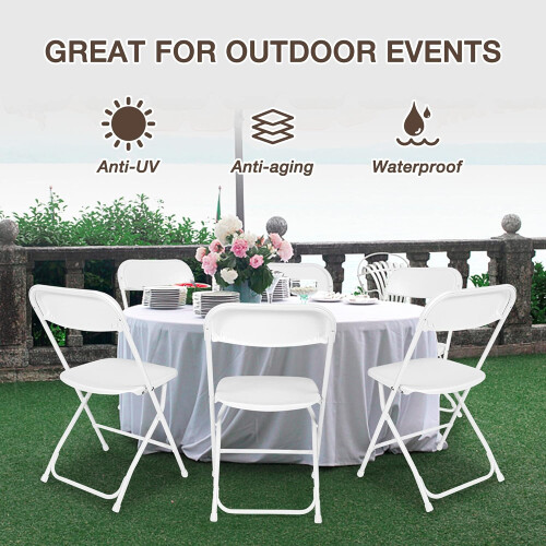 6 Pack White Folding Chairs Plastic Outdoor Party Chairs Stackable 1