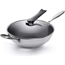 Smokeless Frying Pan Nonstick Frying Pan Stainless Steel Wok Honeycomb Frying Pan with Glass Lid Saute Pan Kitchen Cookware