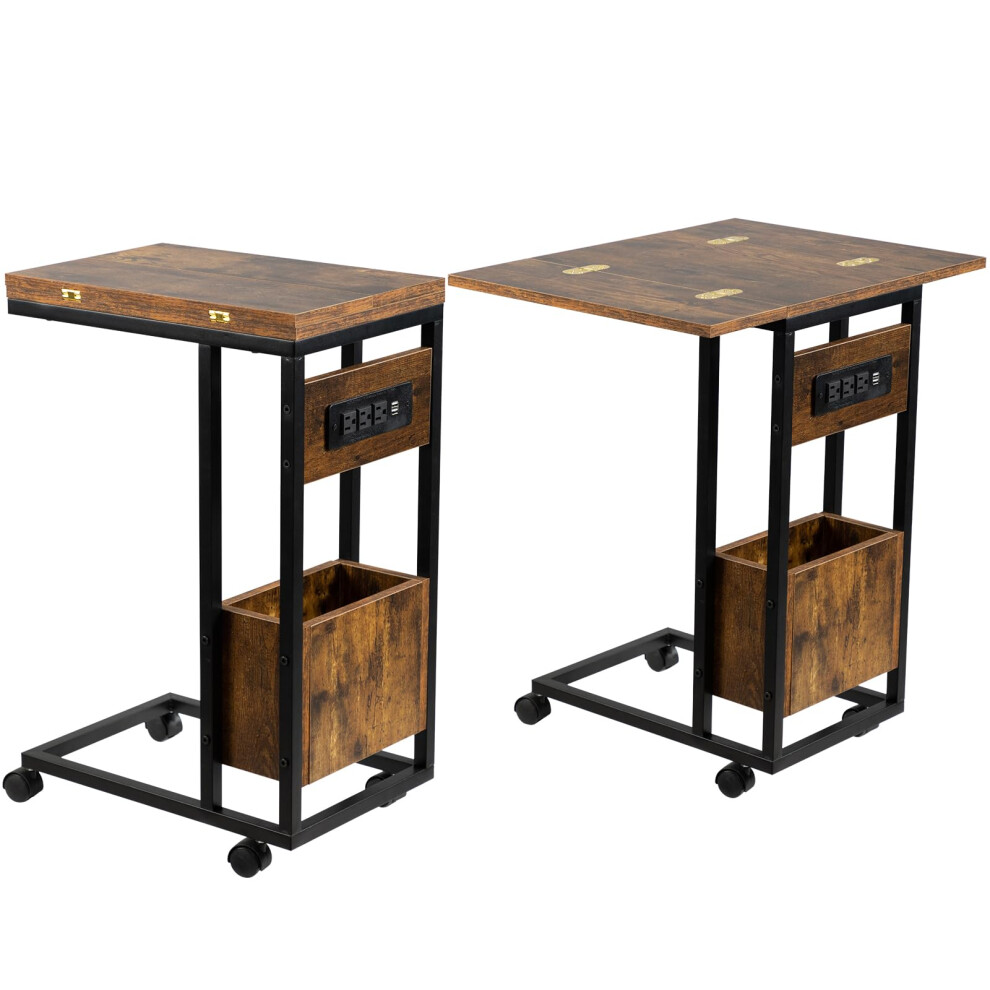 C Tables End Table Set of 2, C Shaped Side Table with Charging Station, Folding TV Trays-image-OPC-PHZHJGV-NEW