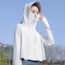 (Grey) Uv Sun Protection Clothing Cooling Sunblock Shirt Long Sleeve Hooded With Mask For Women For Hiking Camping