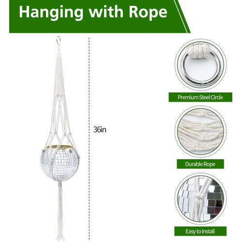 6' Disco Ball Planter with Hanging Rope, Chain, Hook, Mirror Pieces 2