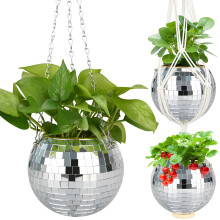 6' Disco Ball Planter with Hanging Rope, Chain, Hook, Mirror Pieces