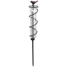 Pluviômetro espiral de vidro com capacidade, pássaro de ferro fundido