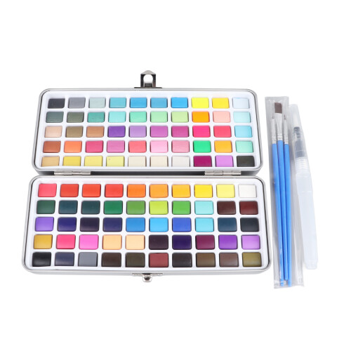 100 Colors Watercolor Paint Set Portable Iron Box 1